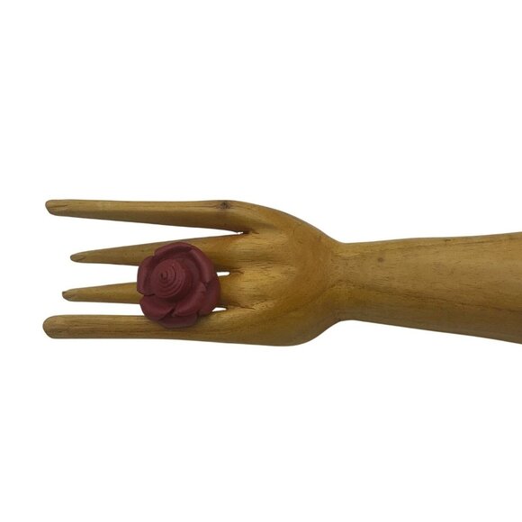 New Artisan Handmade Handcrafted Leather Red Flower Rose Ring Adjustable - Picture 2 of 13
